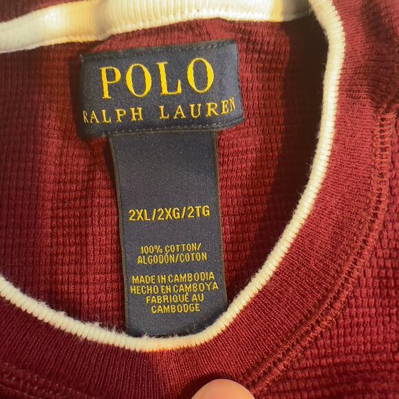 Polo Ralph Lauren Long Sleeve Shirt Men 2XL Waffle Knit Burgundy White Pony Logo - Picture 2 of 9